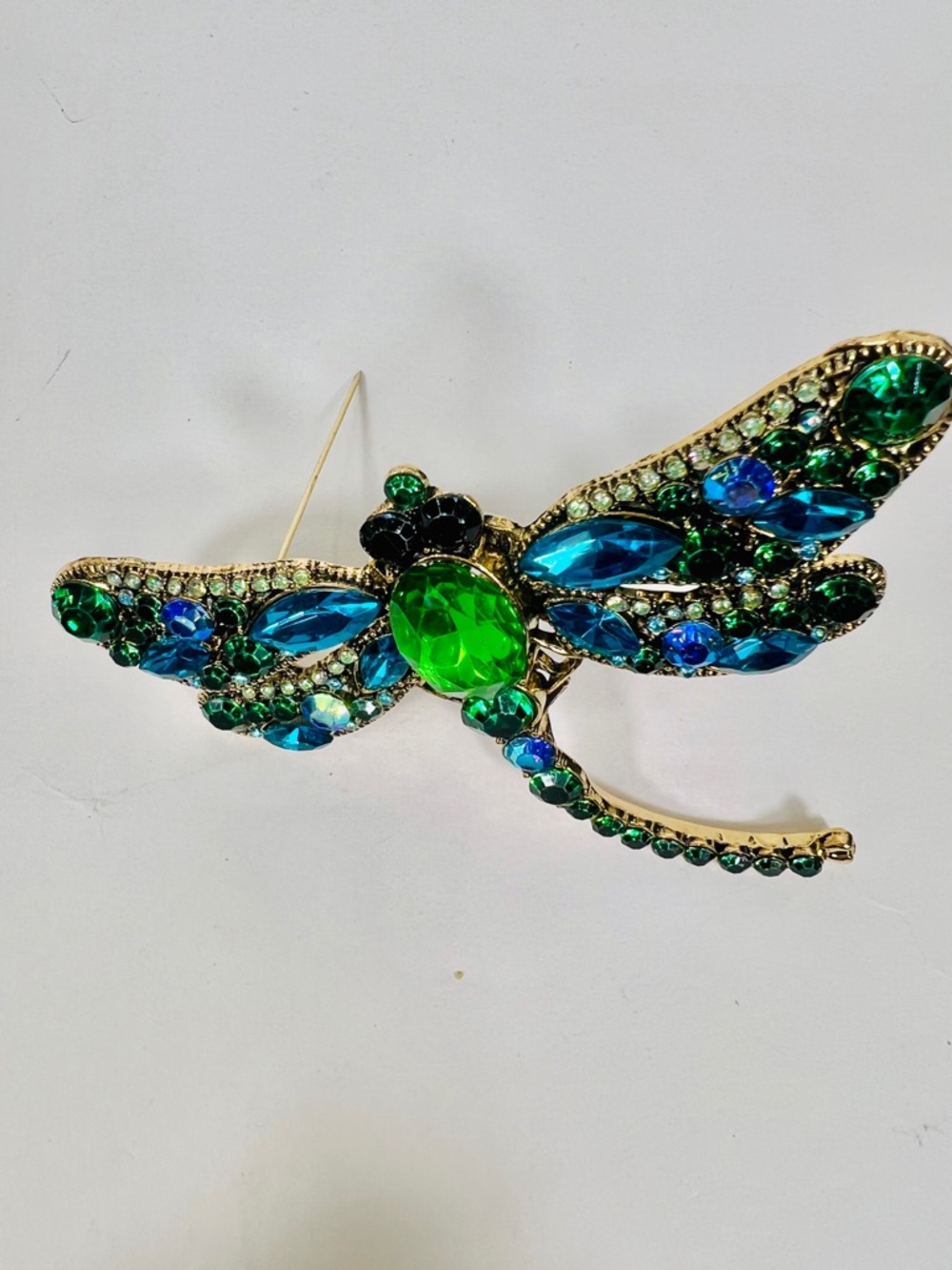 Emerald & Teal Dragonfly Crystal Brooch - Picture 3 of 10